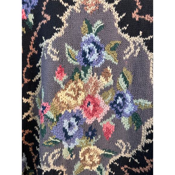New Concepts Sweater Womens Small Black Floral Chunky Granny Cottage Grandmacore - Picture 4 of 7